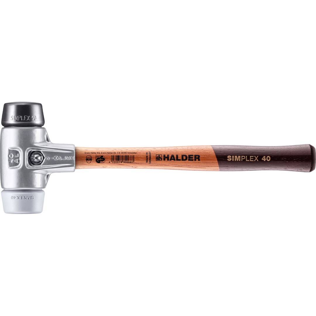 HALDER SIMPLEX Schonhammer Ø 40 mm Gummi / TPE-mid grau mit Aluminiumgehäuse