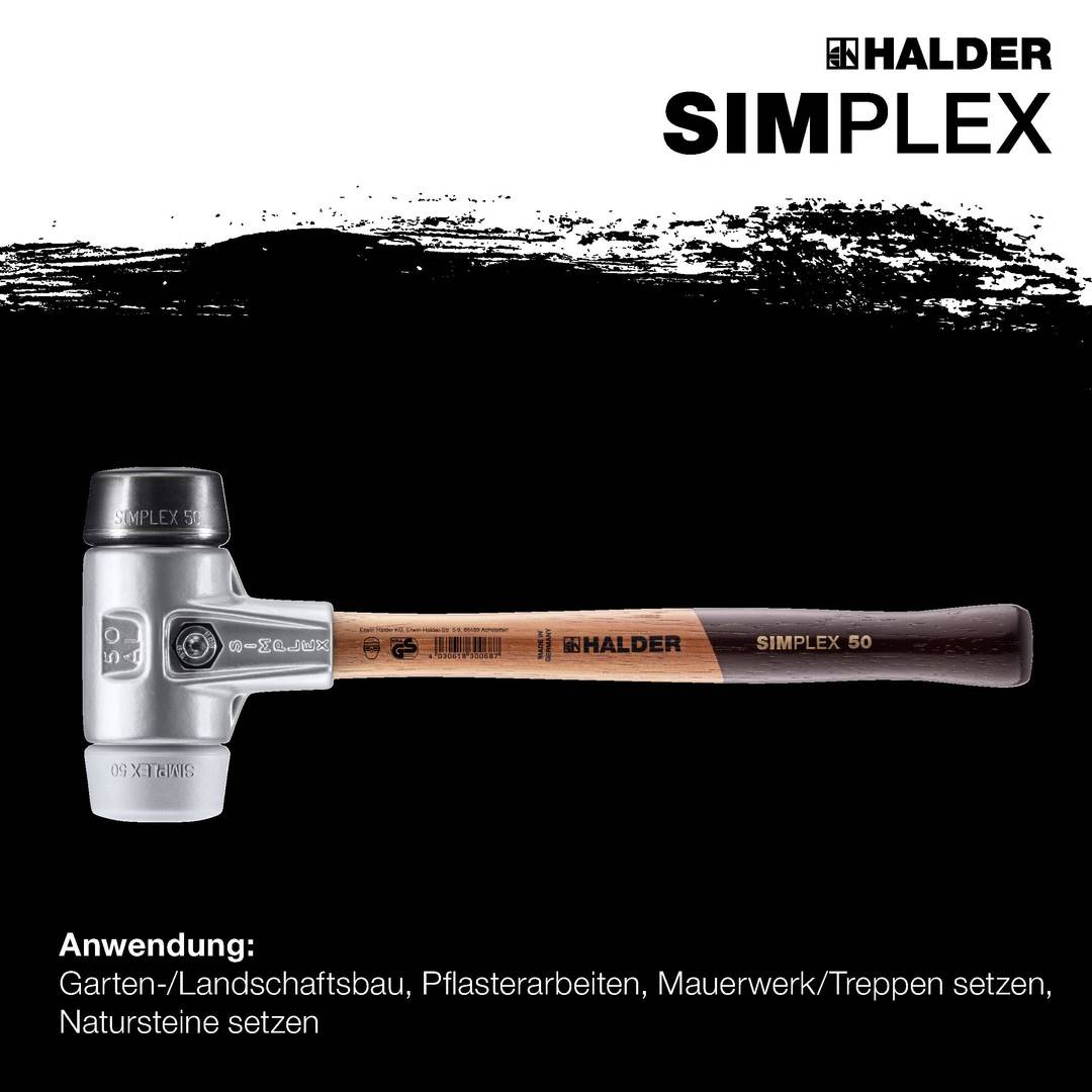 HALDER SIMPLEX Schonhammer Ø 50 mm Gummi / TPE-mid grau mit Aluminiumgehäuse