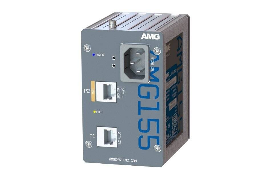 AMG Systems AMG155-1XAT-P30, Industrieller PoE-Injektor, 1x 10/100/1000/2.5G/5G/10G BT RJ45 mit 30 W PoE 802.3at, 85-26