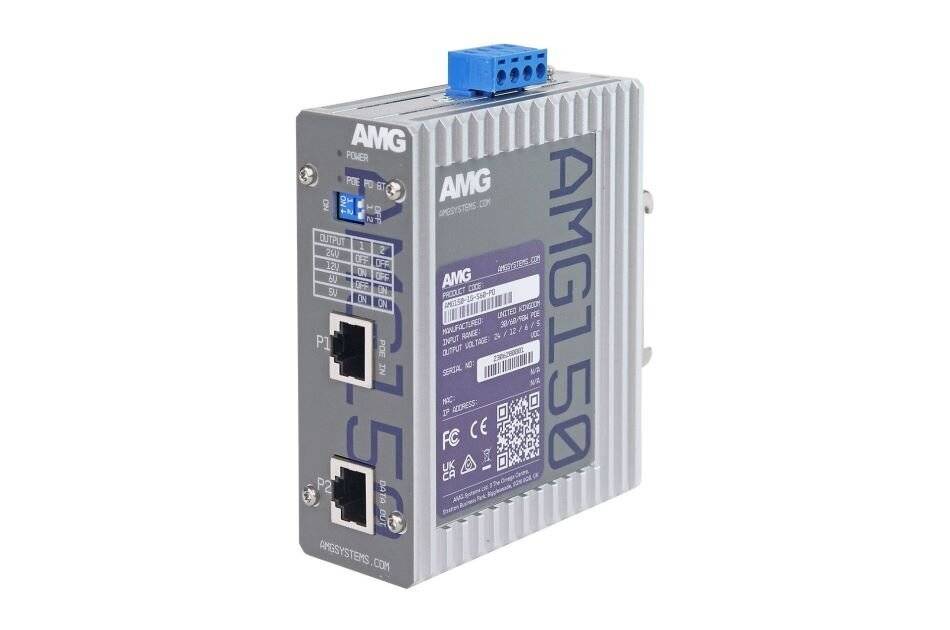 AMG Systems AMG150-1G-S60-PD, Industrieller PoE Splitter, 1x 10/100/1000BT RJ45 mit 90W PoE PD Input, 1x 10/100/1000BT