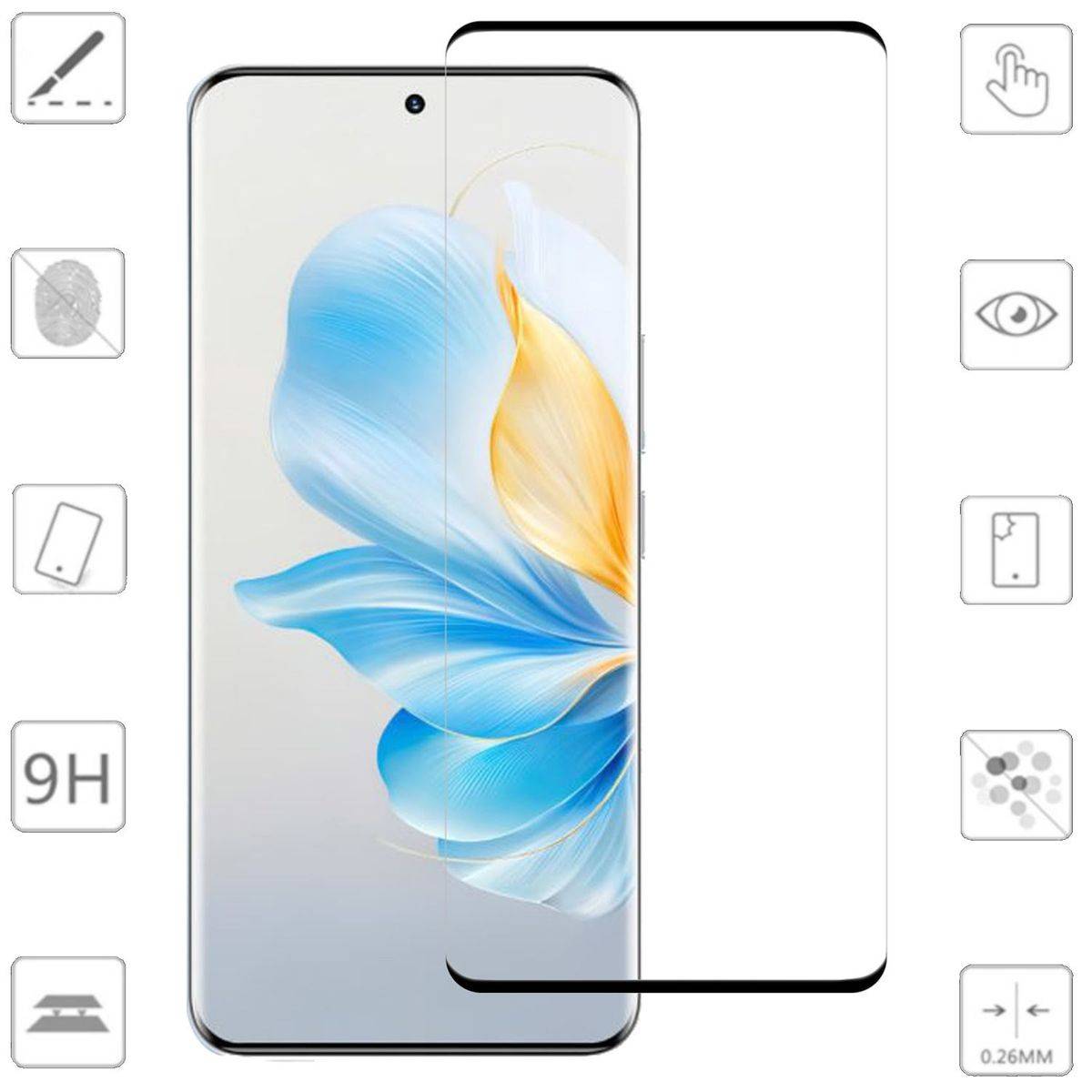 Für Honor 100 1x 4D Premium Display 0,3 mm H9 Curved Schutz Hart Glas