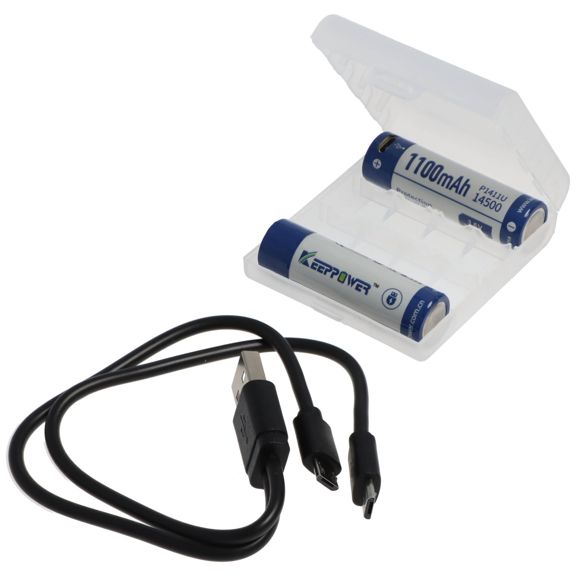 Keeppower Li-ion Akku 14500 mit 1100mAh 3,7V, 50,3x14,2mm, mit Mirco-USB Lademöglichkeit