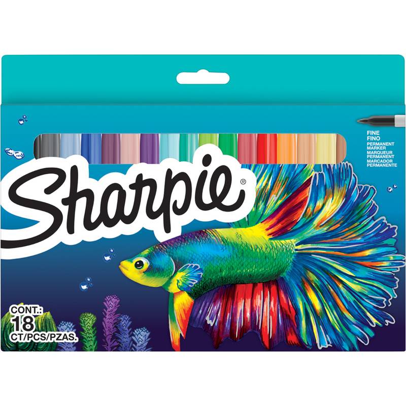 DYMO - Sharpie Fish Big Pack - Marker - permanent - verschiedene Farben - fein (Packung mit 18)