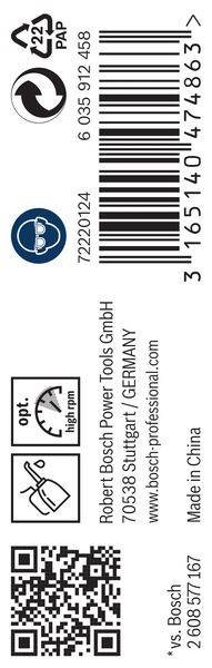 Ein ‚Mean' Elektrowerkzeug-Etikett aus Deutschland mit einem hochauflösenden Drehzahlmesser und Barcode.