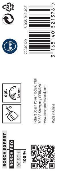 Bosch Power Tools GmbH, Stuttgart / DEUTSCHLAND, www.bosch-professional.com' Text neben Drehzahlmesser mit 'opt. niedrige U/min' und Schraubschlüsselsymbol.