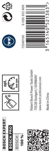 Bosch Elektrowerkzeuge GmbH, Stuttgart, Deutschland, Text neben Symbolen, einschließlich einer Anzeige mit der Markierung 