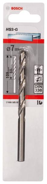 Metallbohrer, 109 mm Länge, 6,9 mm Durchmesser. DIN-Norm 338 auf der Verpackung angegeben. Geeignet zum Bohren von Metall.