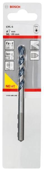 Ein verpackter Silber-Bohrer mit blauen Streifen-Markierungen, beschriftet mit 'Präzise', präsentiert vor einem grauen Hintergrund mit einem 'NEU!' Etikett.