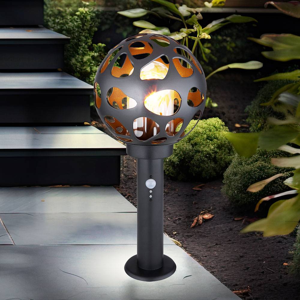 LED Sockelleuchte mit Bewegungsmelder Kugel Wegelampe mit Bewegungsmelder Außen Standleuchte, Edelstahl anthrazit, 1x 7W 806Lm 2700K warmweiß, H 45