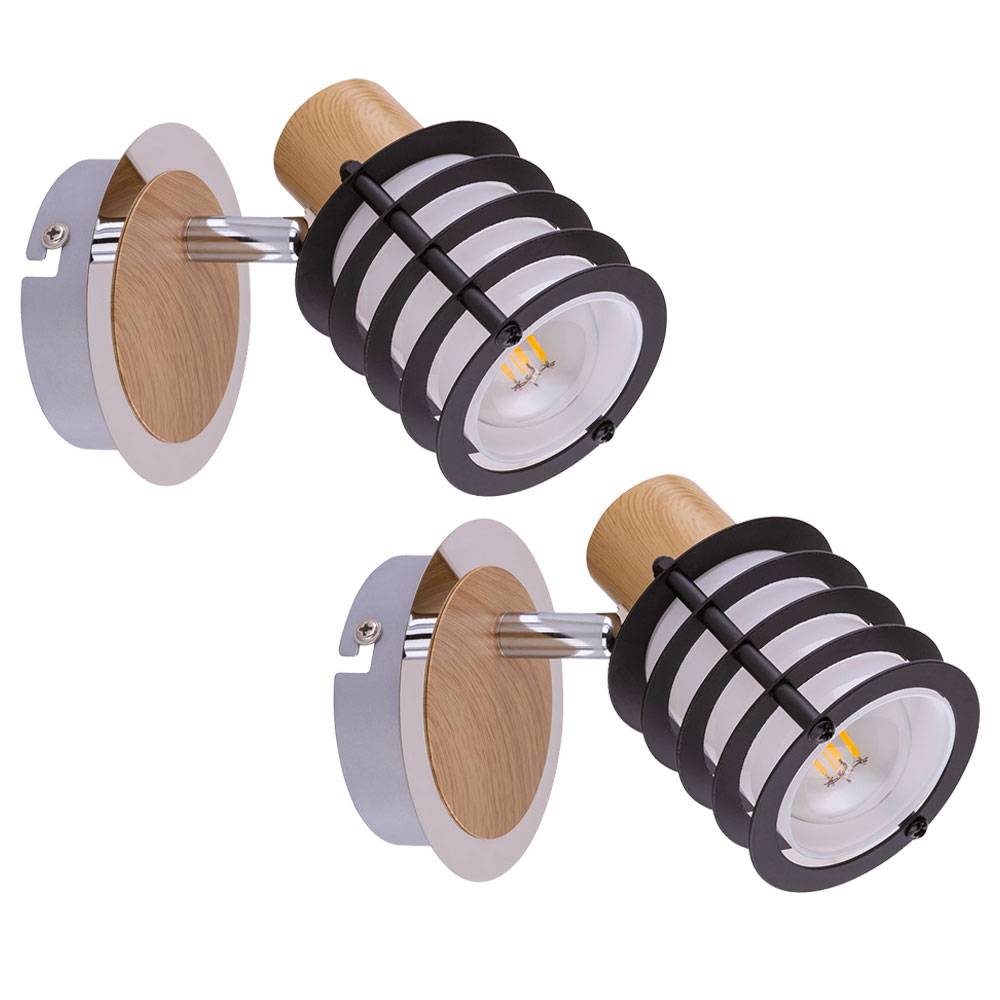 Wandleuchte Wandlampe Wandspot Holzleuchte Spotlampe Wandstrahler, Spot beweglich, Landhaus Metall Holz Glas satiniert, E14 Fassung, LxBxH