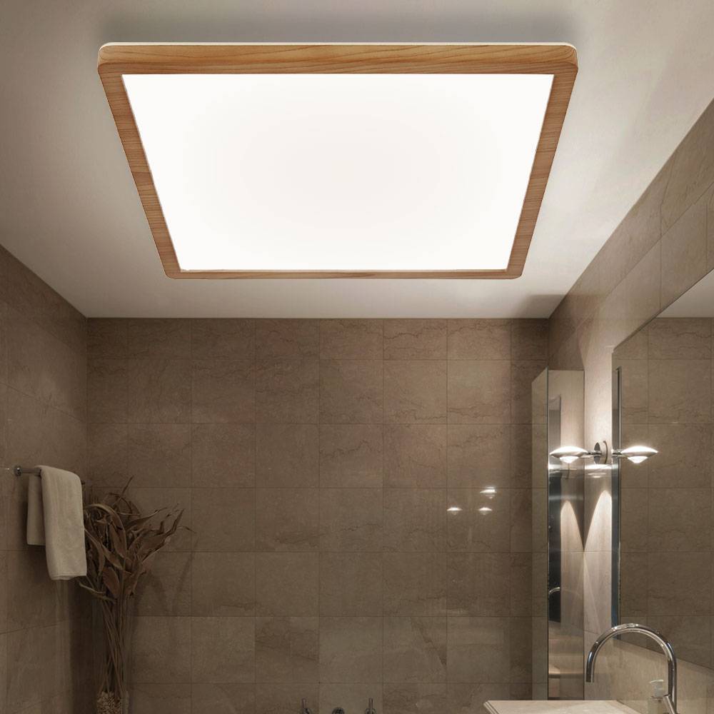 Deckenpanel Deckenlampe Deckenleuchte LED Panel Badezimmerlampe Badleuchte, IP44 Backlight Memoryfunktion 3 Stufen, Holzoptik opal, 24W 2300Lm