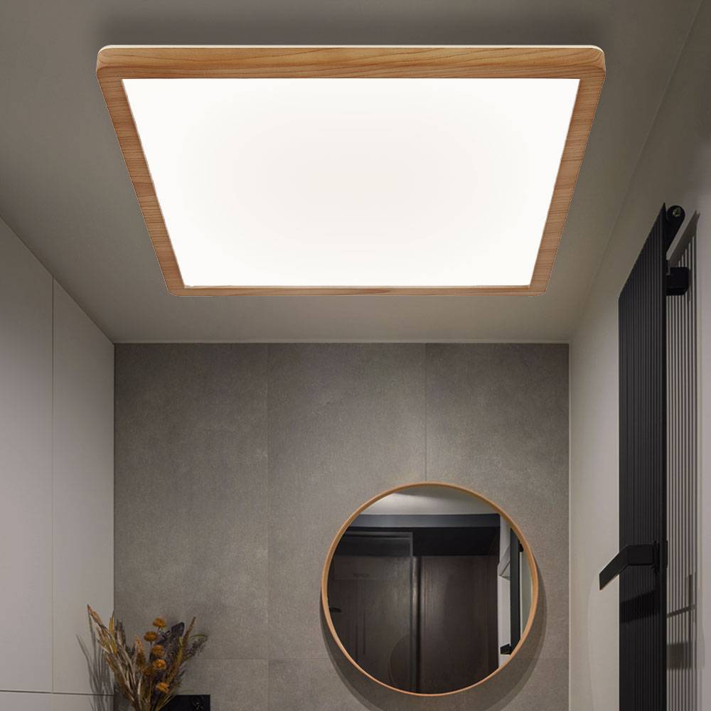 Deckenpanel Deckenlampe Deckenleuchte LED Panel Badezimmerlampe Badleuchte, IP44 Backlight Memoryfunktion 3 Stufen, Holzoptik opal, 24W 2300Lm