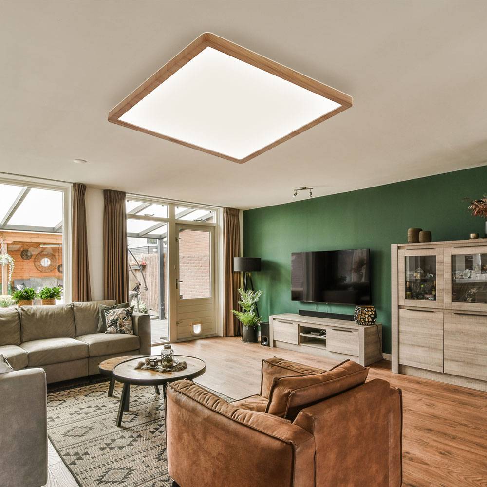 Deckenpanel Deckenlampe Deckenleuchte LED Panel Badezimmerlampe Badleuchte, IP44 Backlight Memoryfunktion 3 Stufen, Holzoptik opal, 24W 2300Lm