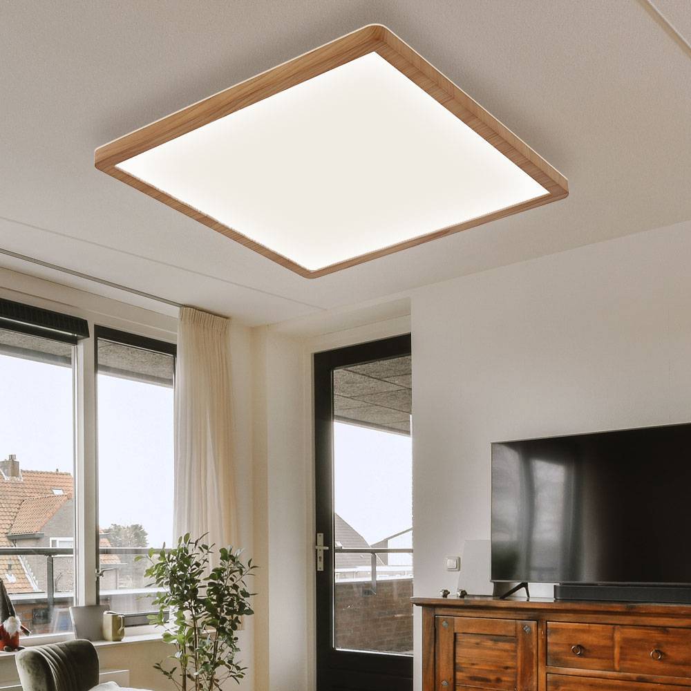 Deckenpanel Deckenlampe Deckenleuchte LED Panel Badezimmerlampe Badleuchte, IP44 Backlight Memoryfunktion 3 Stufen, Holzoptik opal, 24W 2300Lm