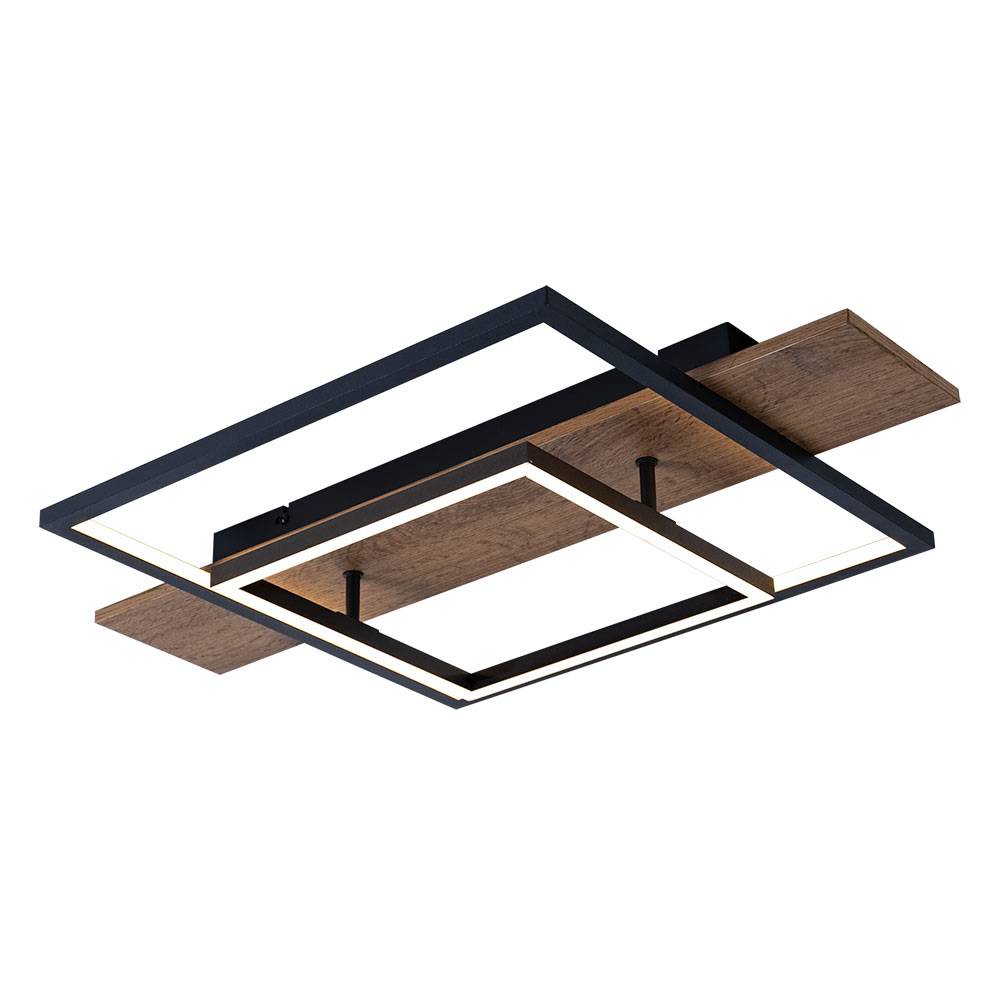 Deckenleuchte Esszimmer Deckenlampe Memory Funktion 3 Stufen Holzoptik LED mit Holzoptik, Aluminium Metall schwarz, 1x LED 24W 1100Lm warmweiß