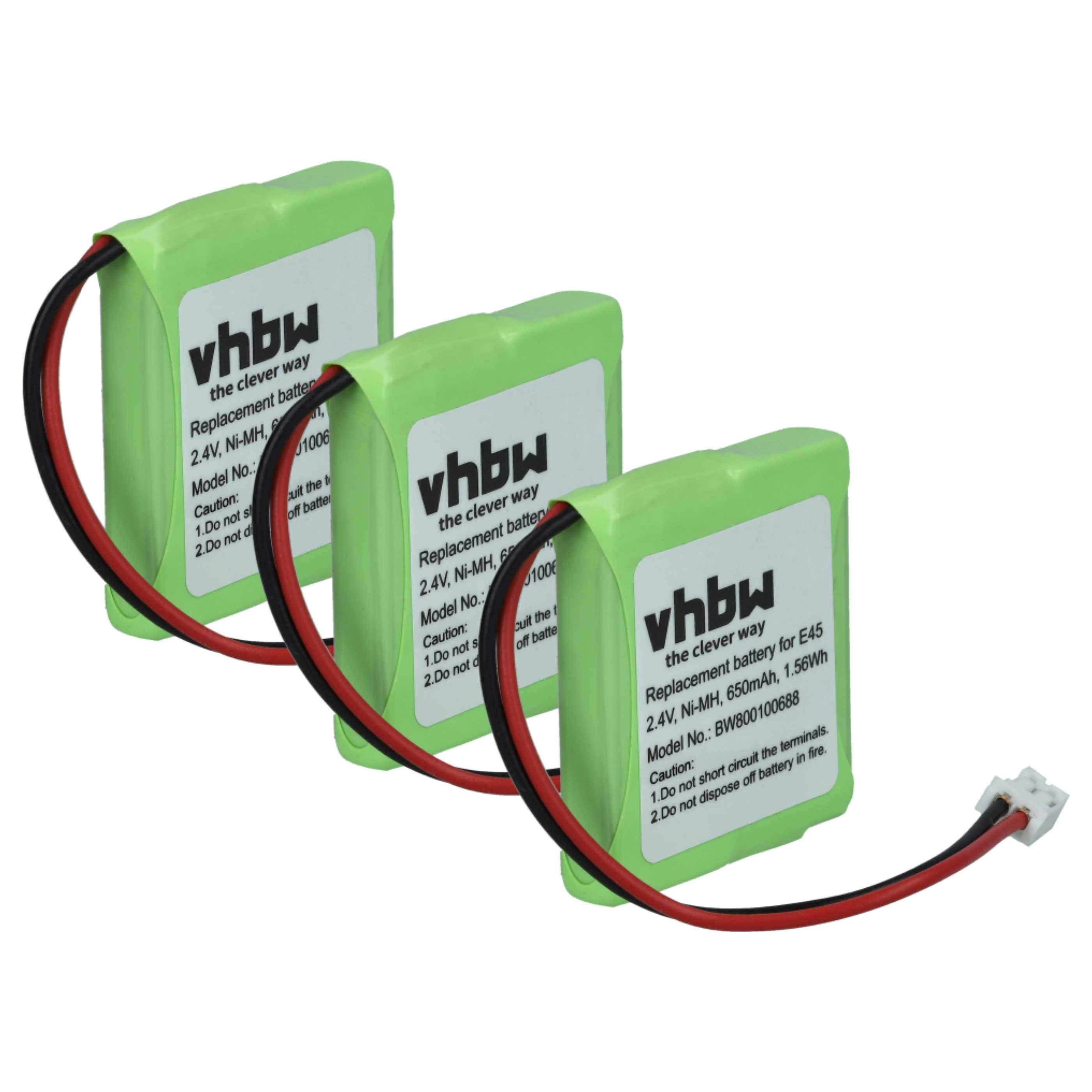 vhbw 3x Akku kompatibel mit Siemens Gigaset E455, E455 Sim, E450 Sim, E40, E450, E45 schnurlos Festnetz Telefon (650 mAh, 2,4 V, NiMH)