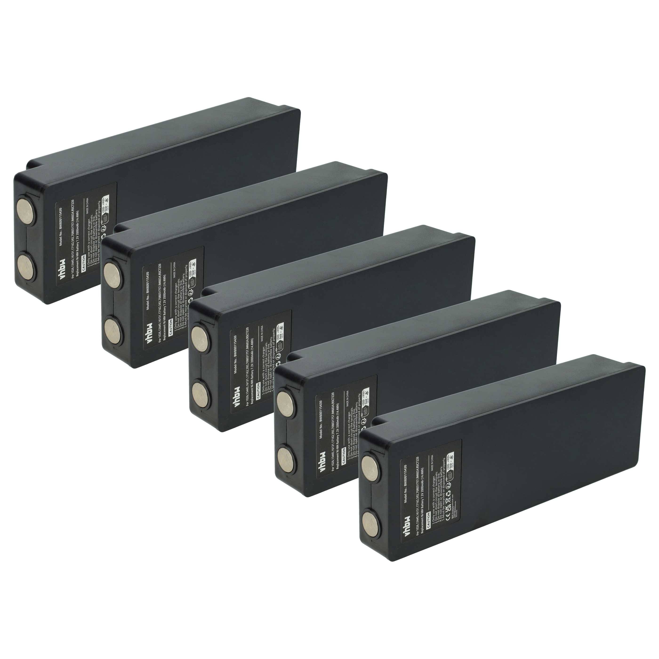 vhbw 5x Akku kompatibel mit Scanreco FBS590, Mini, Maxi, Marrel 500, HMF Industrie-Funkfernsteuerung Fernbedienung (2000 mAh, 7,2 V, NiMH) - Schwarz