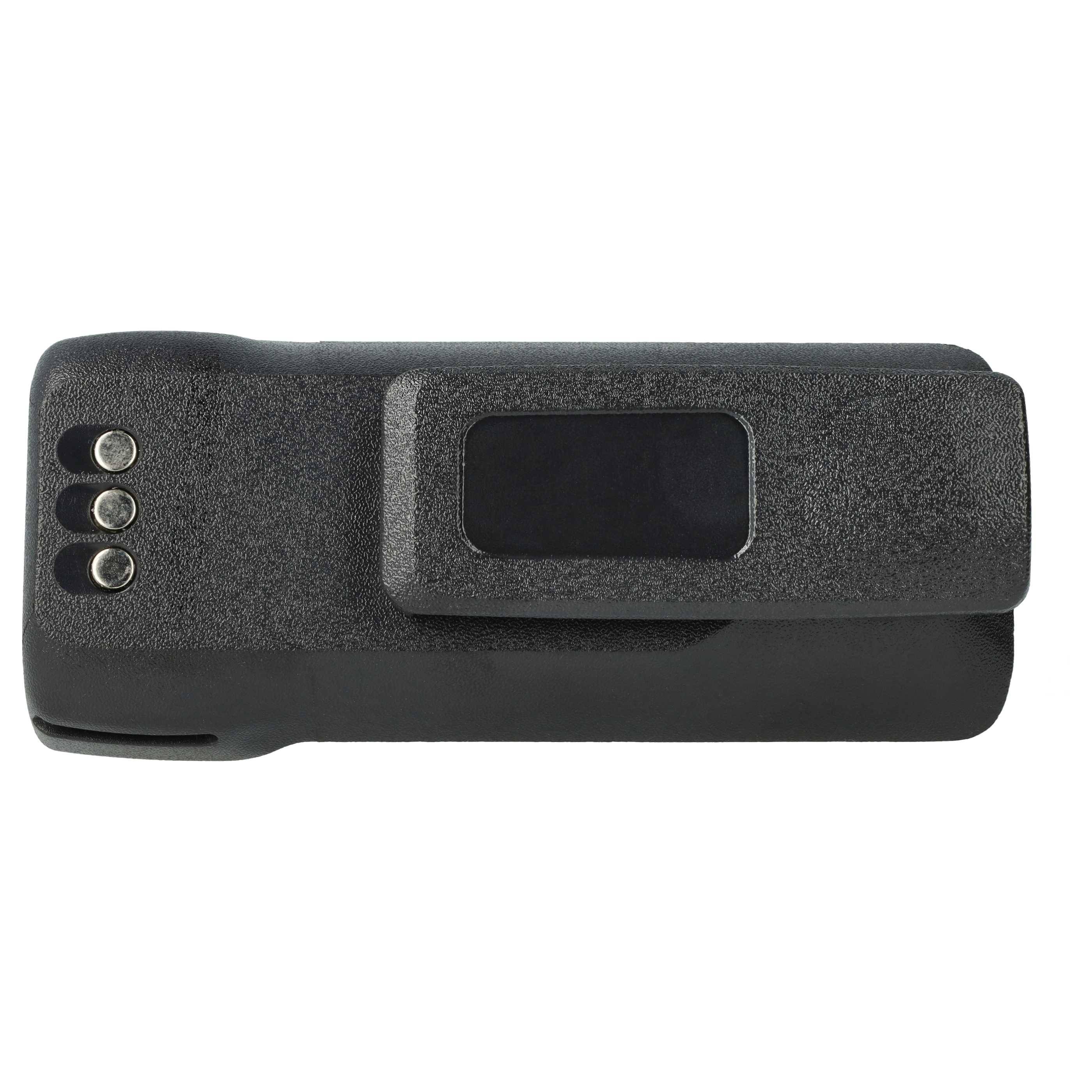 Ein schwarzes tragbares elektronisches Gerät mit einem digitalen Displaybildschirm und drei Tasten an der Seite.