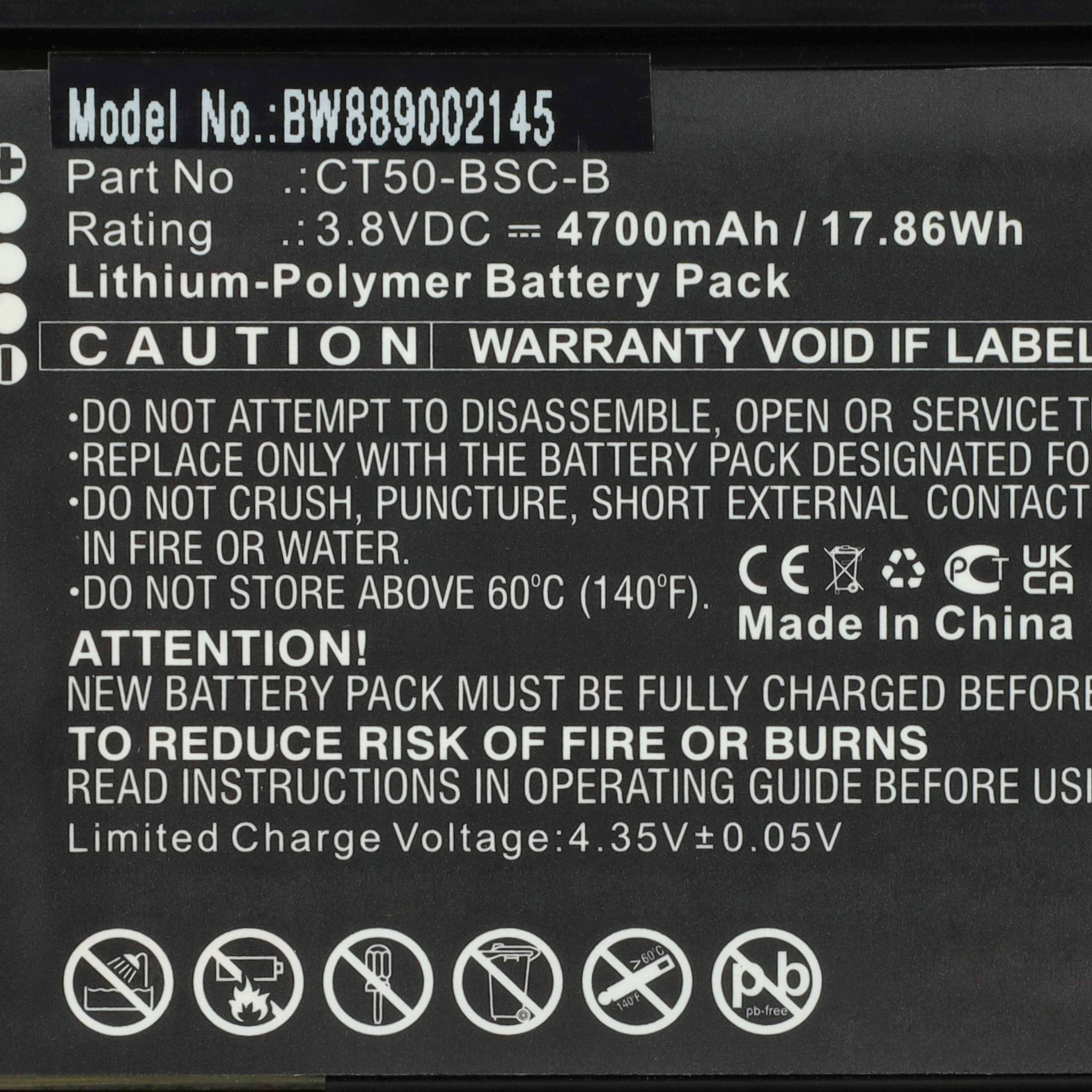 vhbw Akku kompatibel mit Honeywell CT50, CT60XP, CT60, CT60XP NI Mobilcomputer PDA Scanner (4700 mAh, 3,8 V, Li-Polymer)