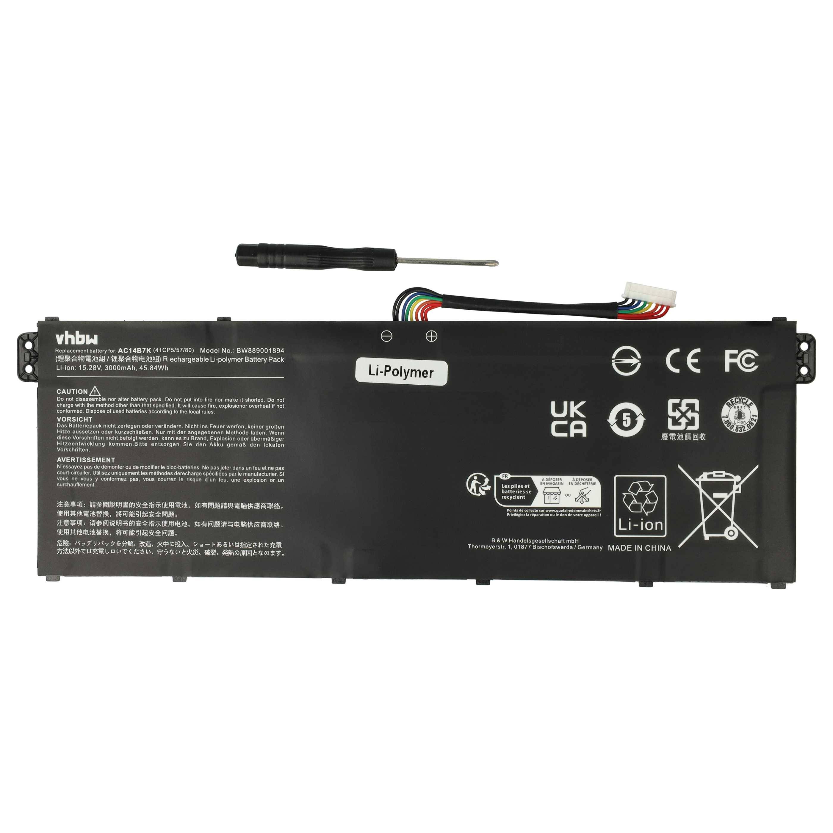 vhbw Akku kompatibel mit Acer Nitro 5 AN515-41, AN515-42 Notebook (3000 mAh, 15,28 V, Li-Polymer)