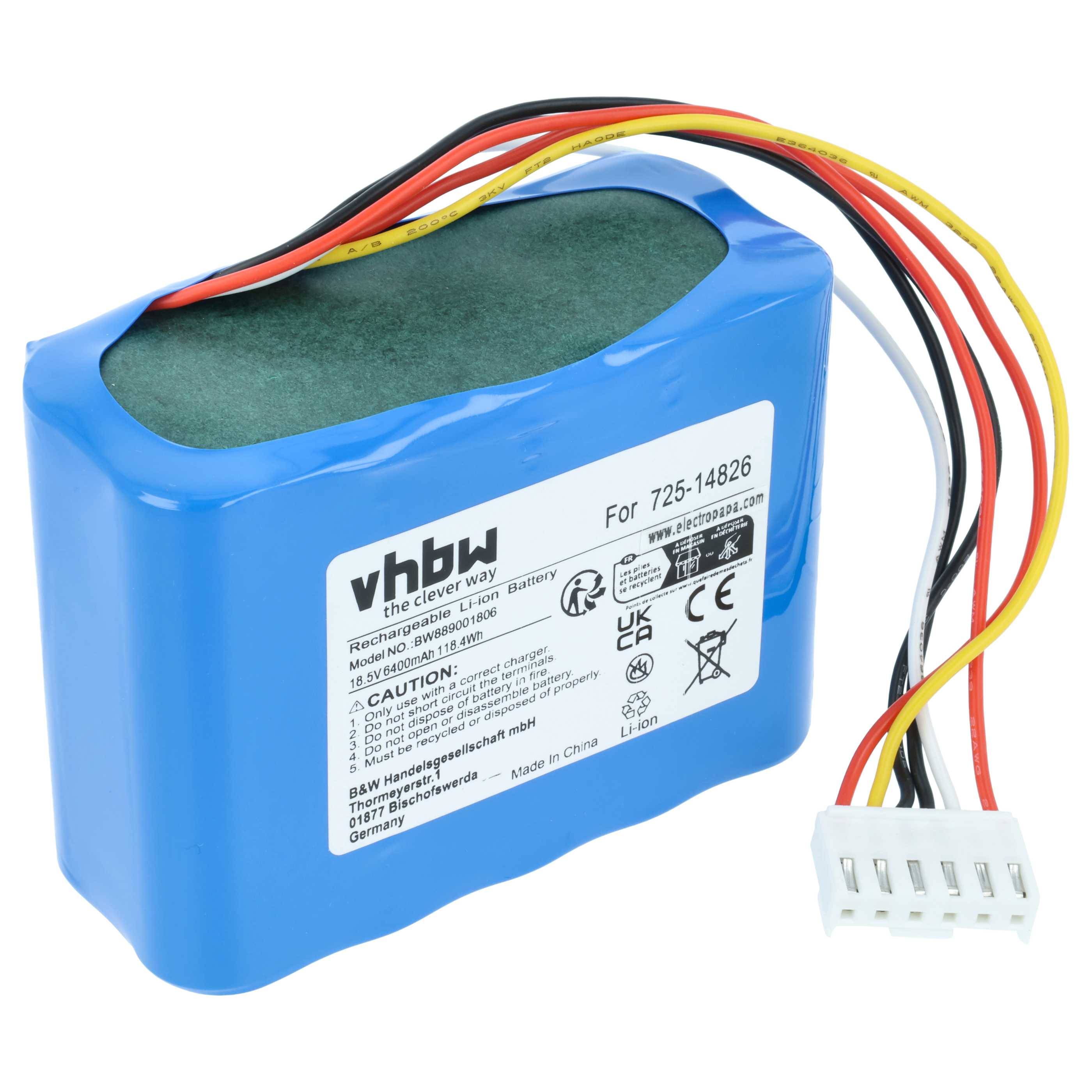 vhbw Akku kompatibel mit Cub Cadet XR5 2000, 1000, 1000 2021 Rasenroboter (6400mAh 18,5V Li-Ion)