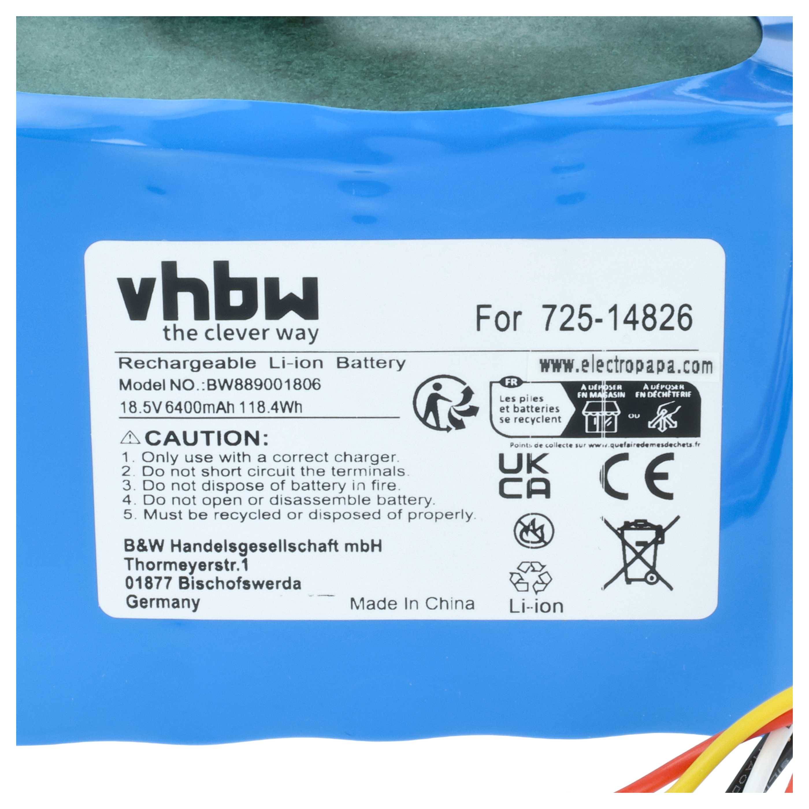 vhbw Akku kompatibel mit Cub Cadet XR5 2000, 1000, 1000 2021 Rasenroboter (6400mAh 18,5V Li-Ion)