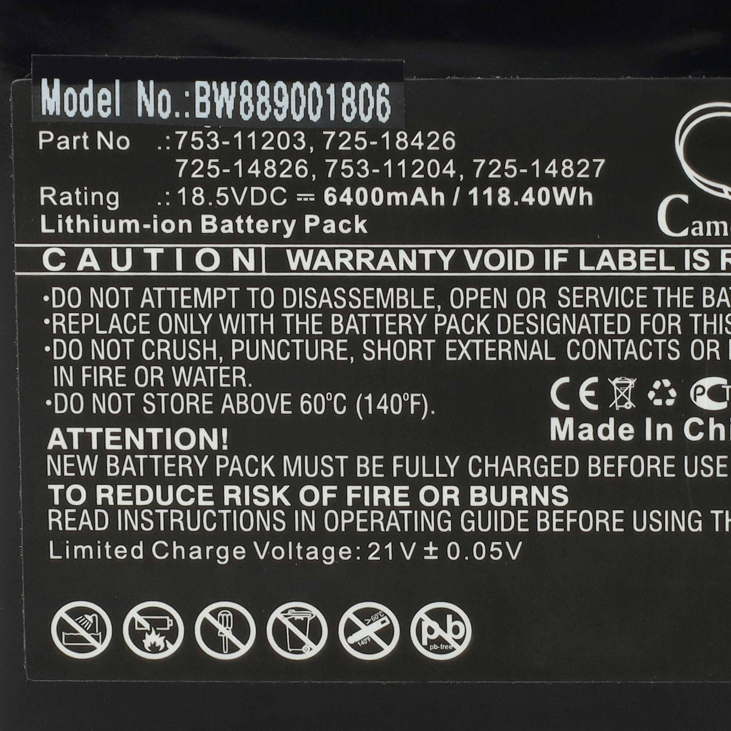 vhbw Akku Ersatz für Cub Cadet 753-11203, 753-11204, 725-14826, 725-14827, 725-18426 für Rasenroboter (6400mAh 18,5V Li-Ion)