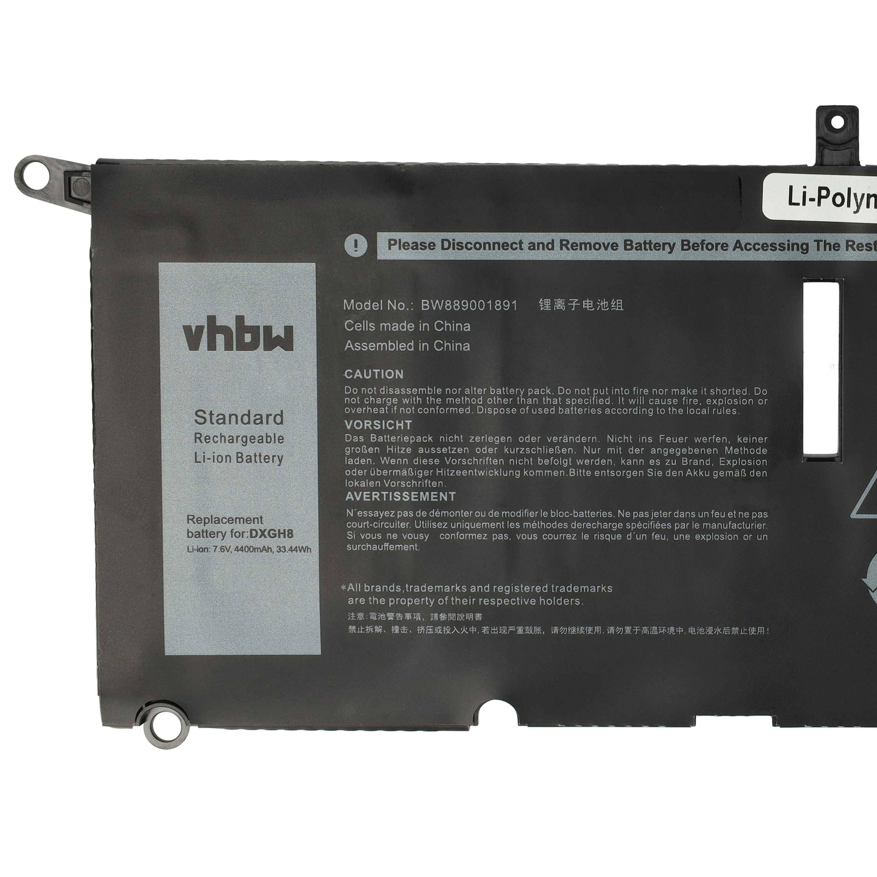 vhbw Akku kompatibel mit Dell Inspiron 13 5391 Serie, 5390 Serie Notebook (4400 mAh, 7,6 V, Li-Polymer)
