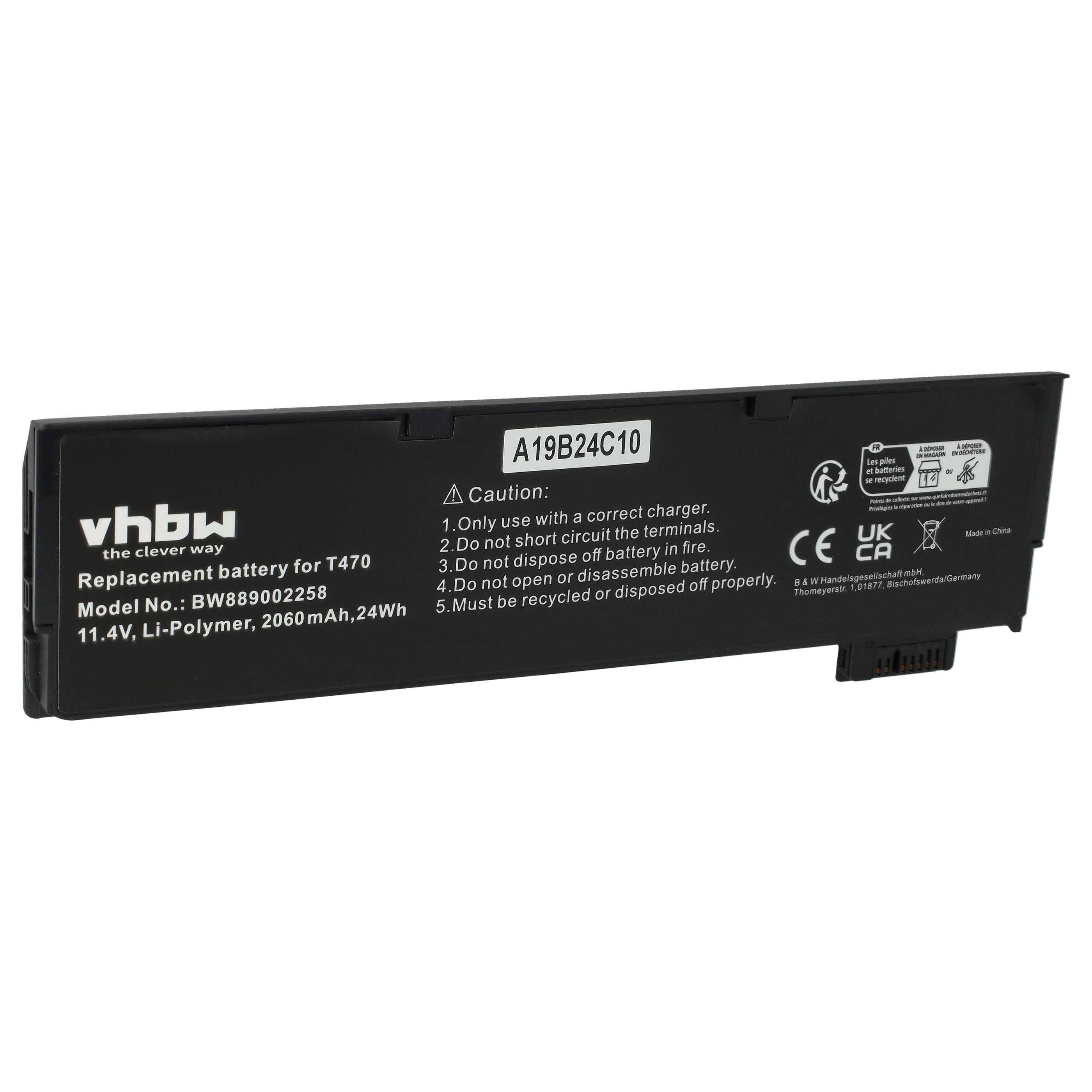 vhbw Akku Ersatz für Lenovo SB10K97581, SB10K97582, SB10K97580, SB10K97583 für Notebook (2060 mAh, 11,4 V, Li-Polymer)