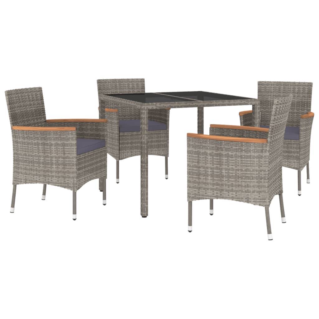 vidaXL 5-tlg. Garten-Essgruppe mit Kissen Grau Poly Rattan