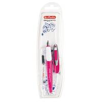Herlitz Schulfüllhalter my.pen M-Feder pink/weiß, Pink, Weiß, Kartuschenfüllsystem, Blau, Gummi, Edelstahl, Sichtverpack