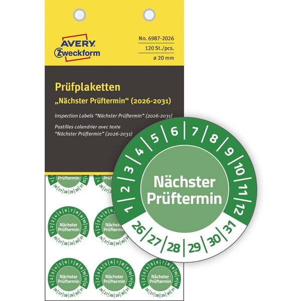 Prüfplaketten Nächster Prüftermin 2026-2031 Vinyl 20mm 120 Stück
