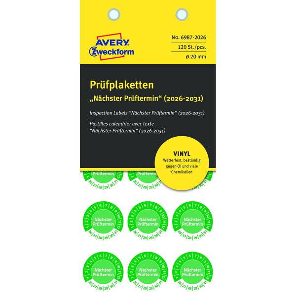 Prüfplaketten Nächster Prüftermin 2026-2031 Vinyl 20mm 120 Stück