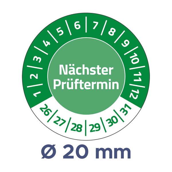 Prüfplaketten Nächster Prüftermin 2026-2031 Vinyl 20mm 120 Stück
