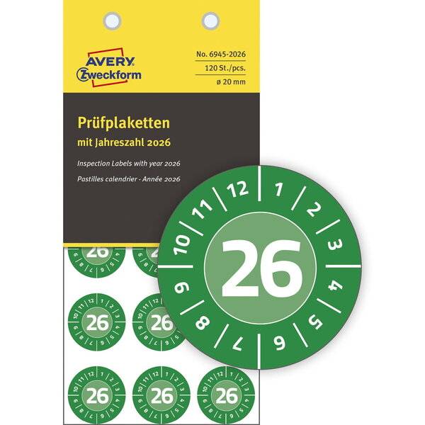 Prüfplaketten 2026 NoPeel 20mm 120 Stück