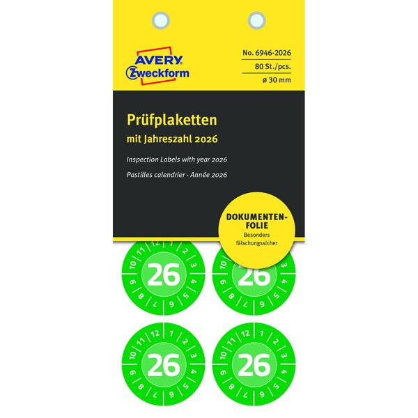Prüfplaketten 2026 NoPeel 30mm 80 Stück