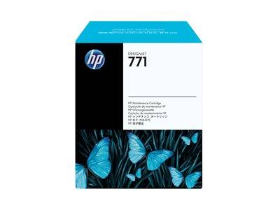 HP DesignJet 771 Tintenpatrone mit blauem Schmetterlingsdesign auf schwarzem Hintergrund