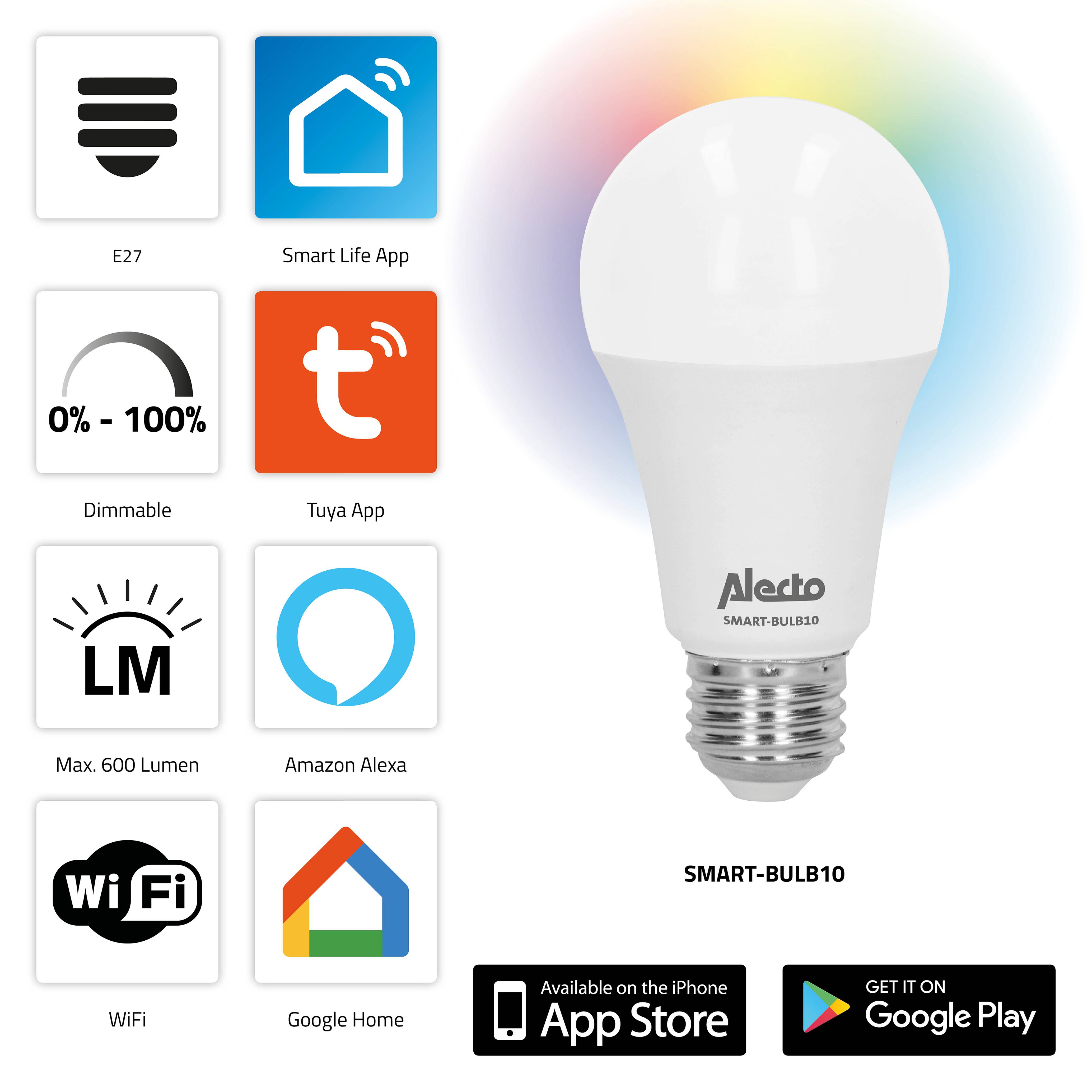 Alecto SMART-BULB10 - Smarte WLAN LED-Lampe, weiß
