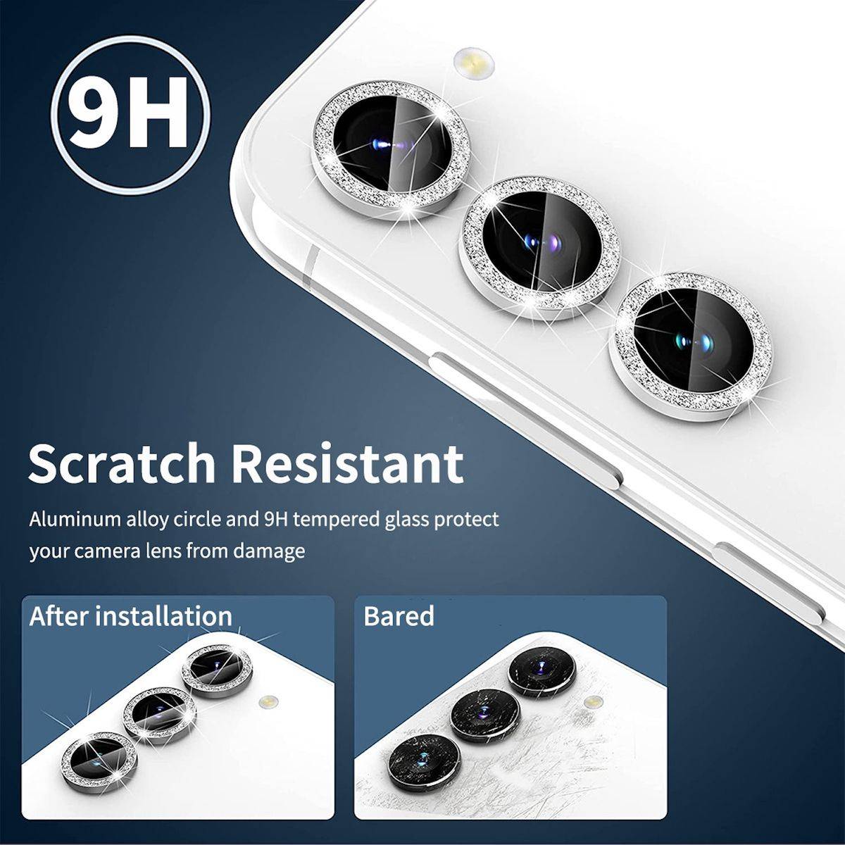 Für Samsung Galaxy S24 Aluminium Glitzer Ring Kamera + H9 Hart Glas Schwarz