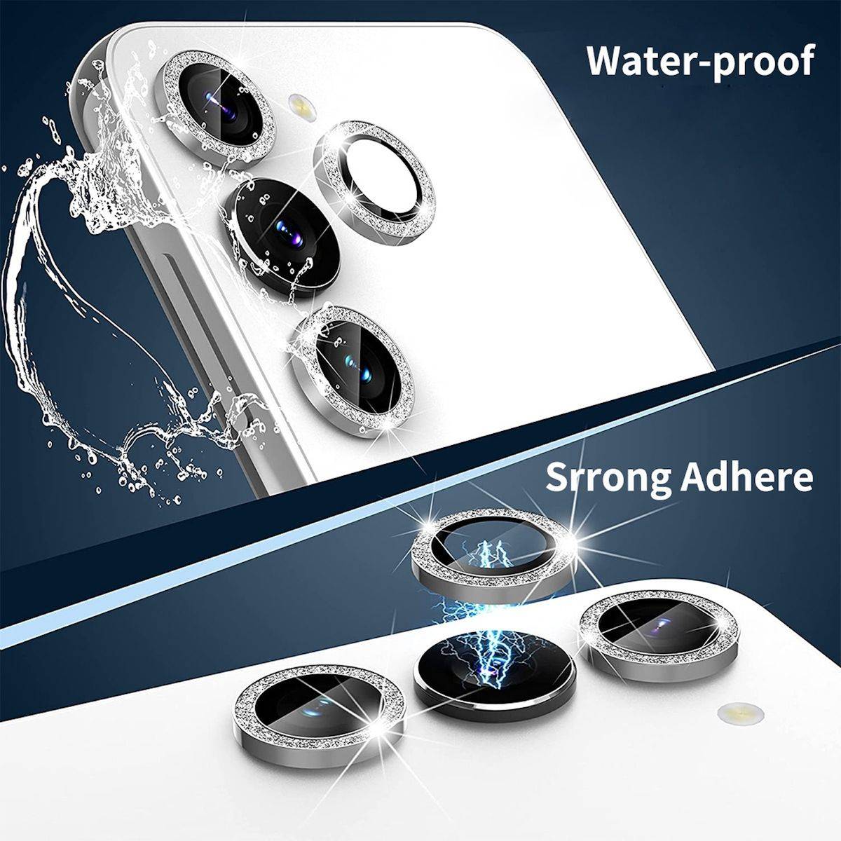 Für Samsung Galaxy S24 Aluminium Glitzer Ring Kamera + H9 Hart Glas Schwarz
