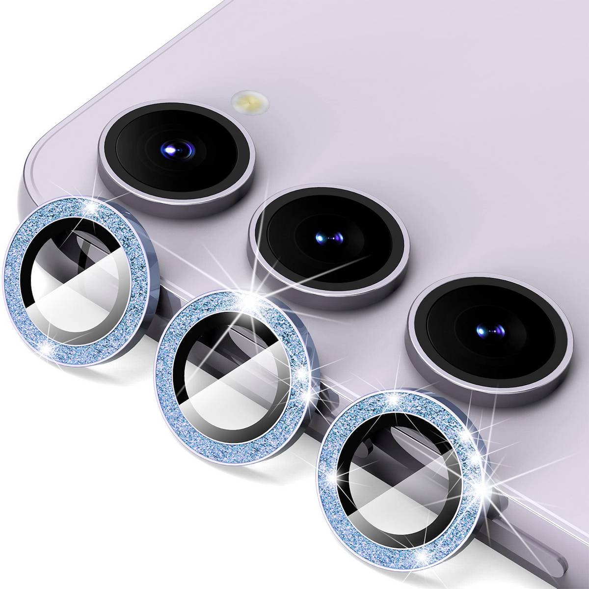 Für Samsung Galaxy S24 Plus Aluminium Glitzer Ring Kamera + H9 Hart Glas Blau