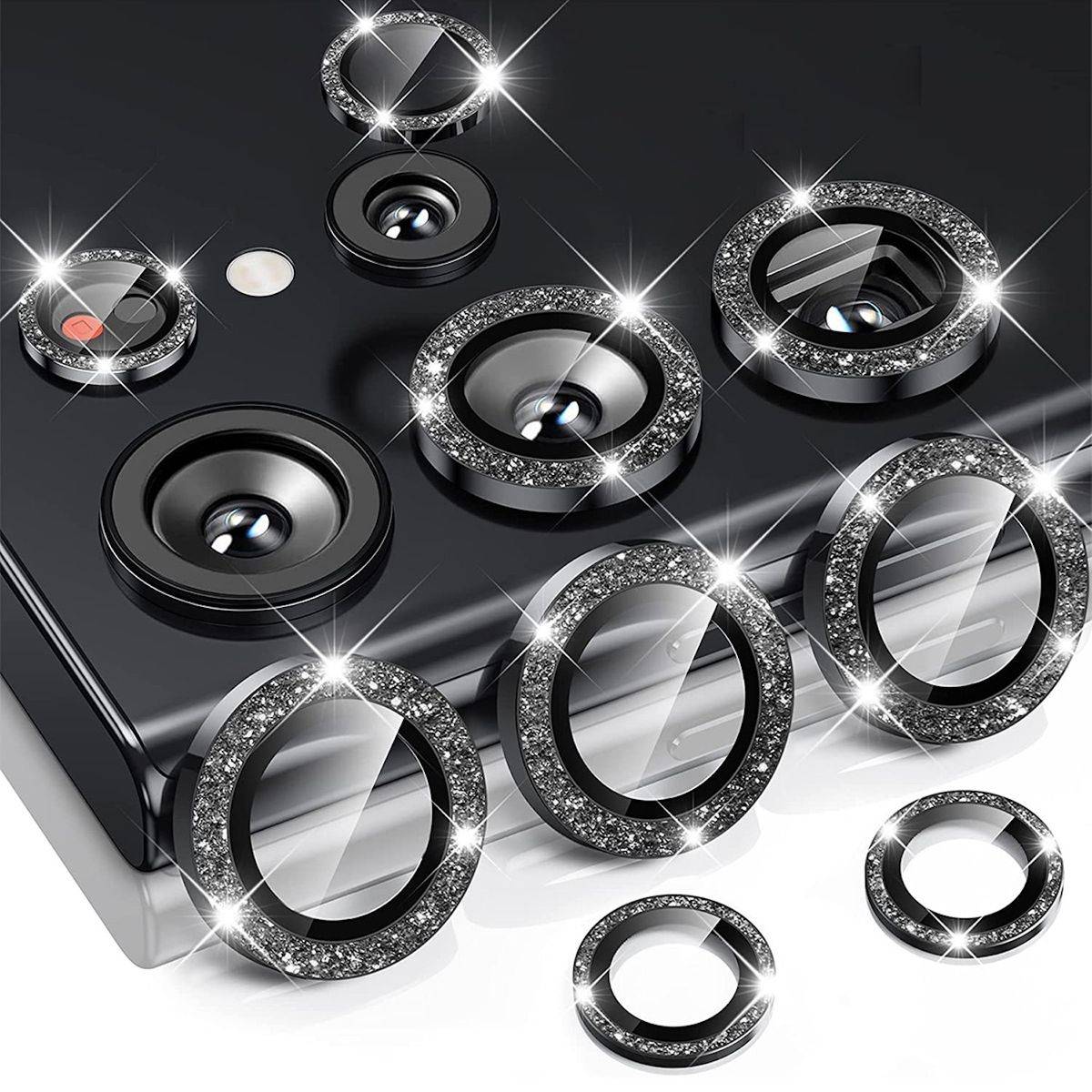 Für Samsung Galaxy S24 Ultra Aluminium Glitzer Ring Kamera + H9 Hart Glas Schwarz