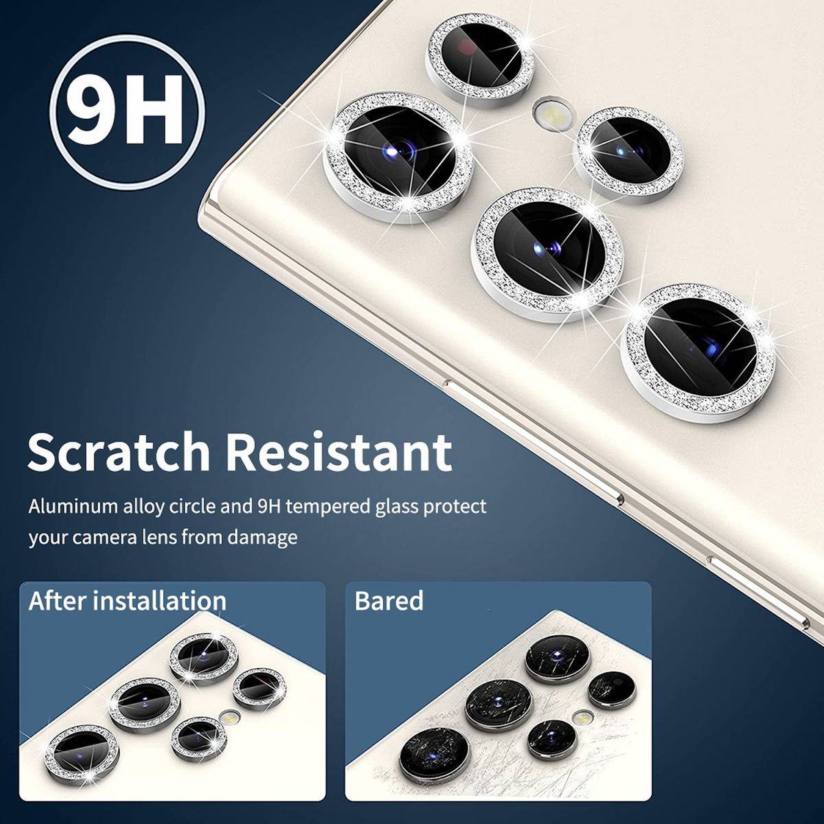 Für Samsung Galaxy S24 Ultra Aluminium Glitzer Ring Kamera + H9 Hart Glas Schwarz