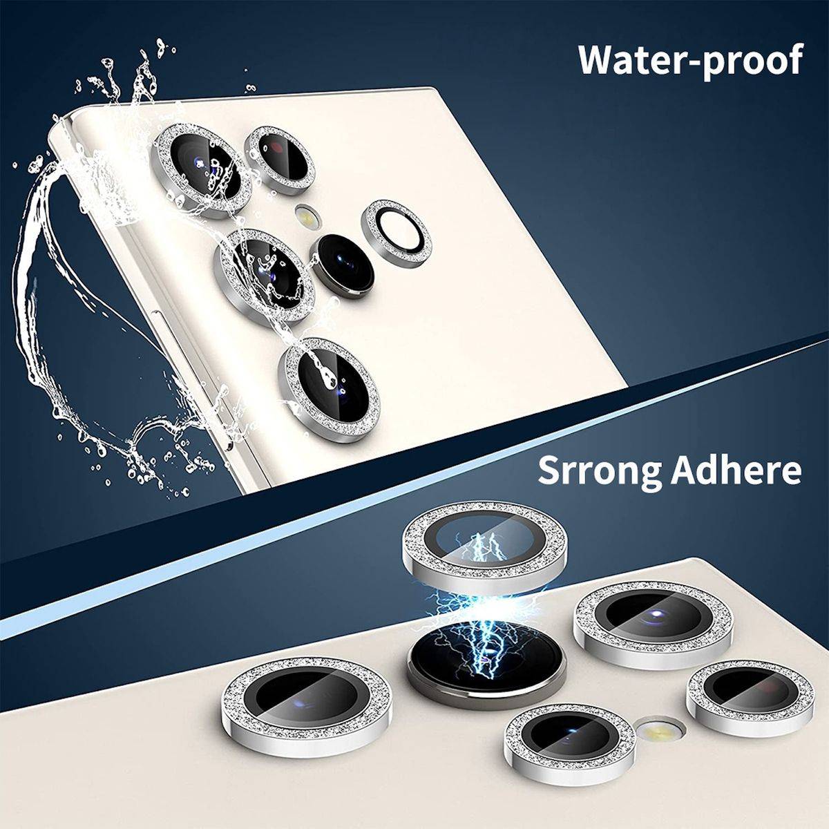 Für Samsung Galaxy S24 Ultra Aluminium Glitzer Ring Kamera + H9 Hart Glas Schwarz