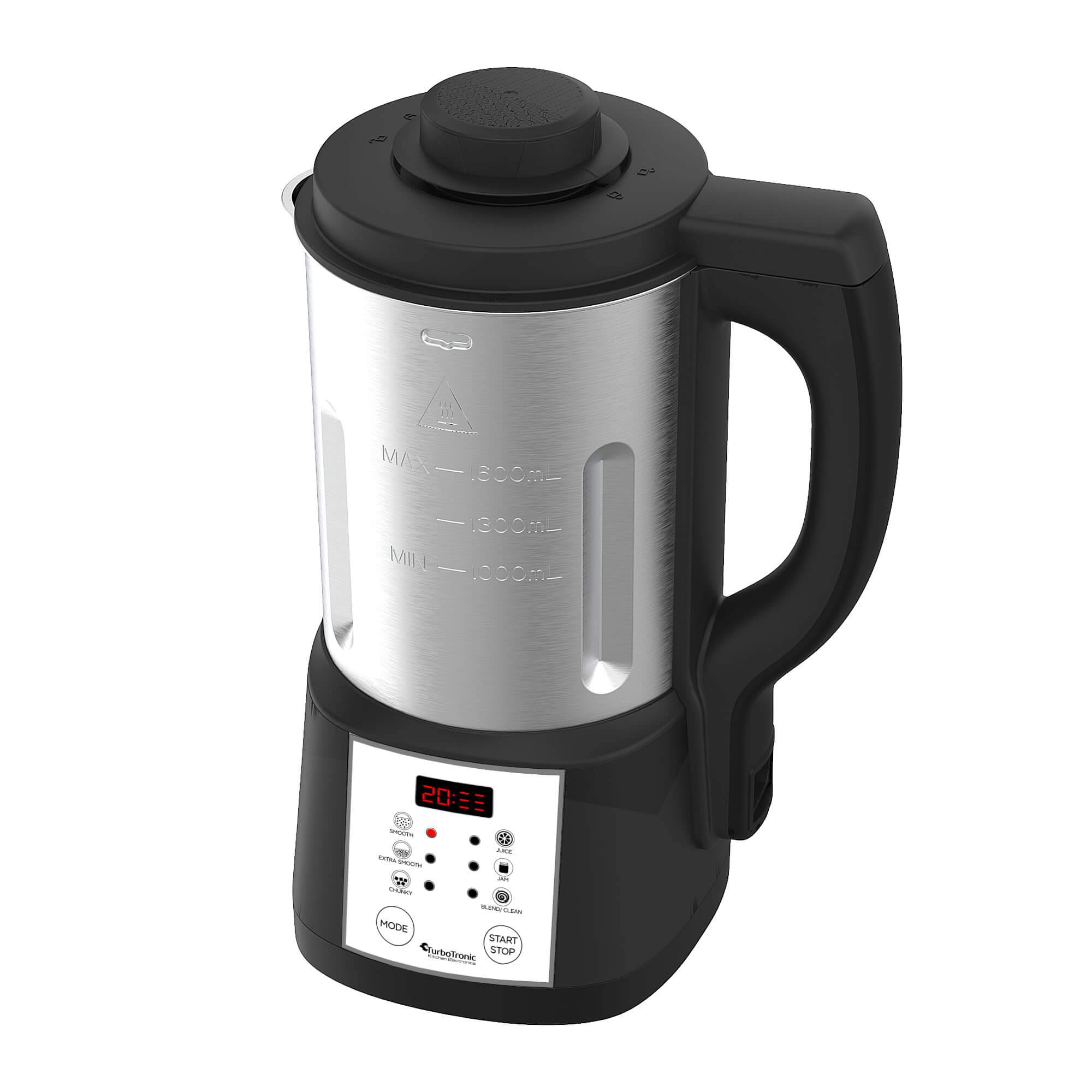 TurboTronic Suppenkocher Suppenbereiter 1,6L, 1000 W, 6 Programme, Suppenautomat, Multikocher, Smoothie-Maker, Baby-Nahrung, Familie Silber