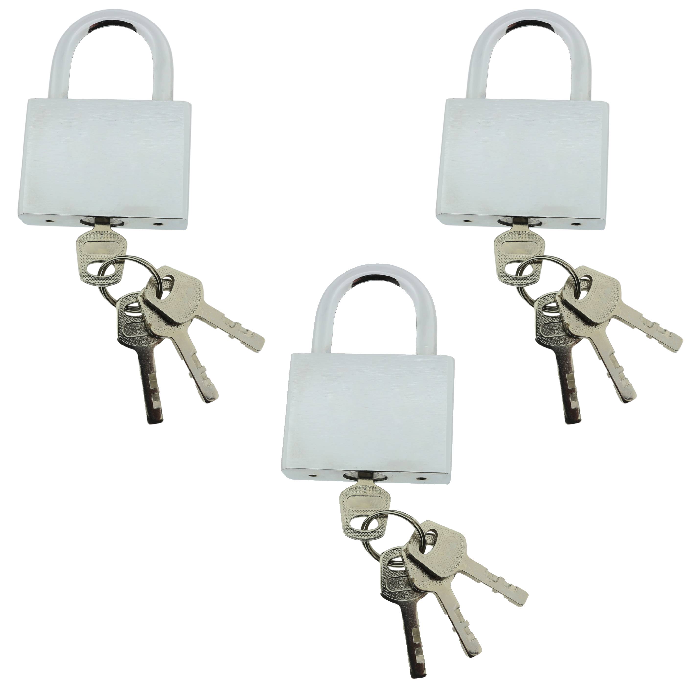 3 x Sicherheits Vorhängeschloss 75 mm aus Stahl inkl. 12 Schlüsseln verschiedenschließend