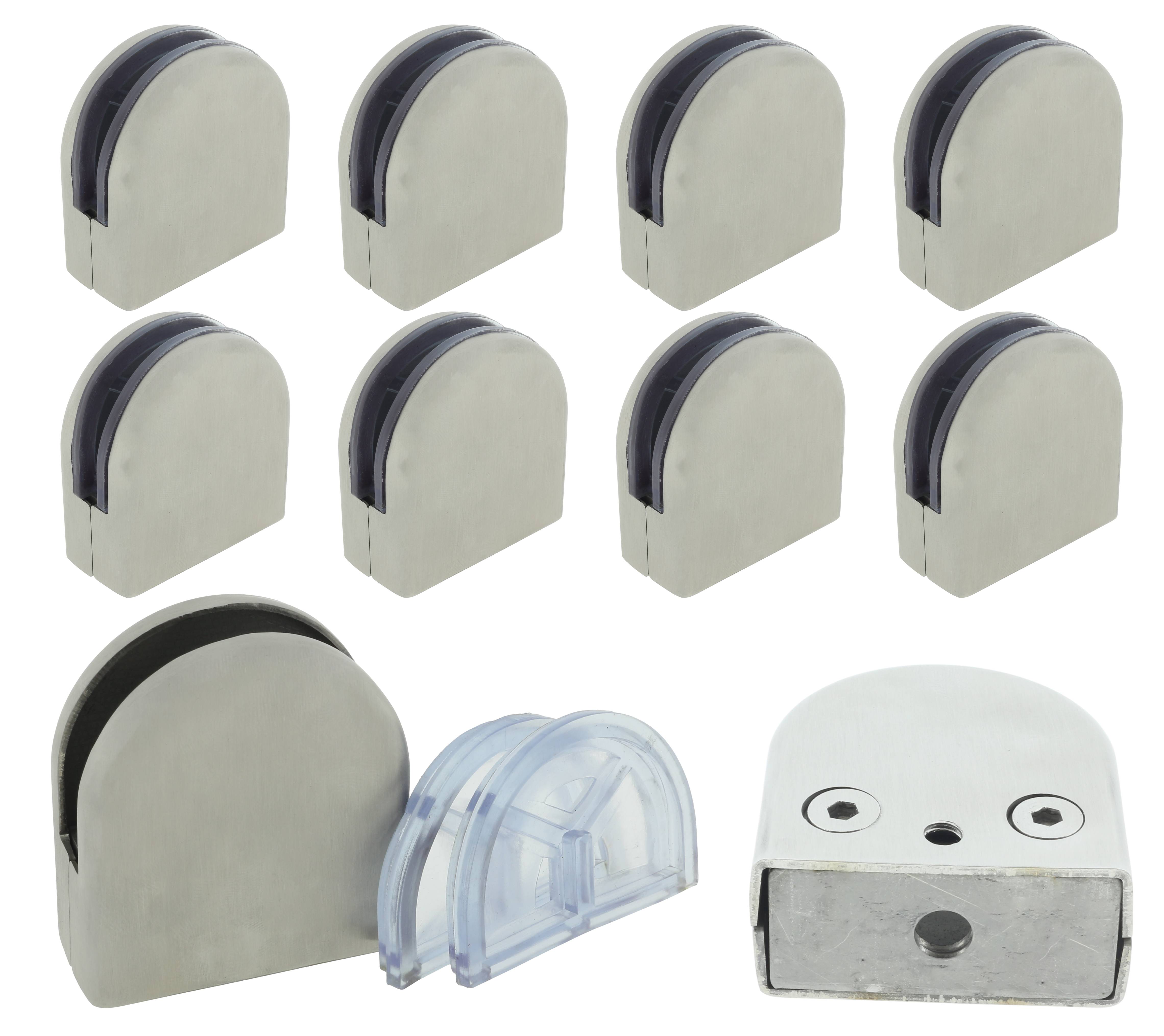 10 x Glashalter abgerundet für 6 mm Glas aus Edelstahl