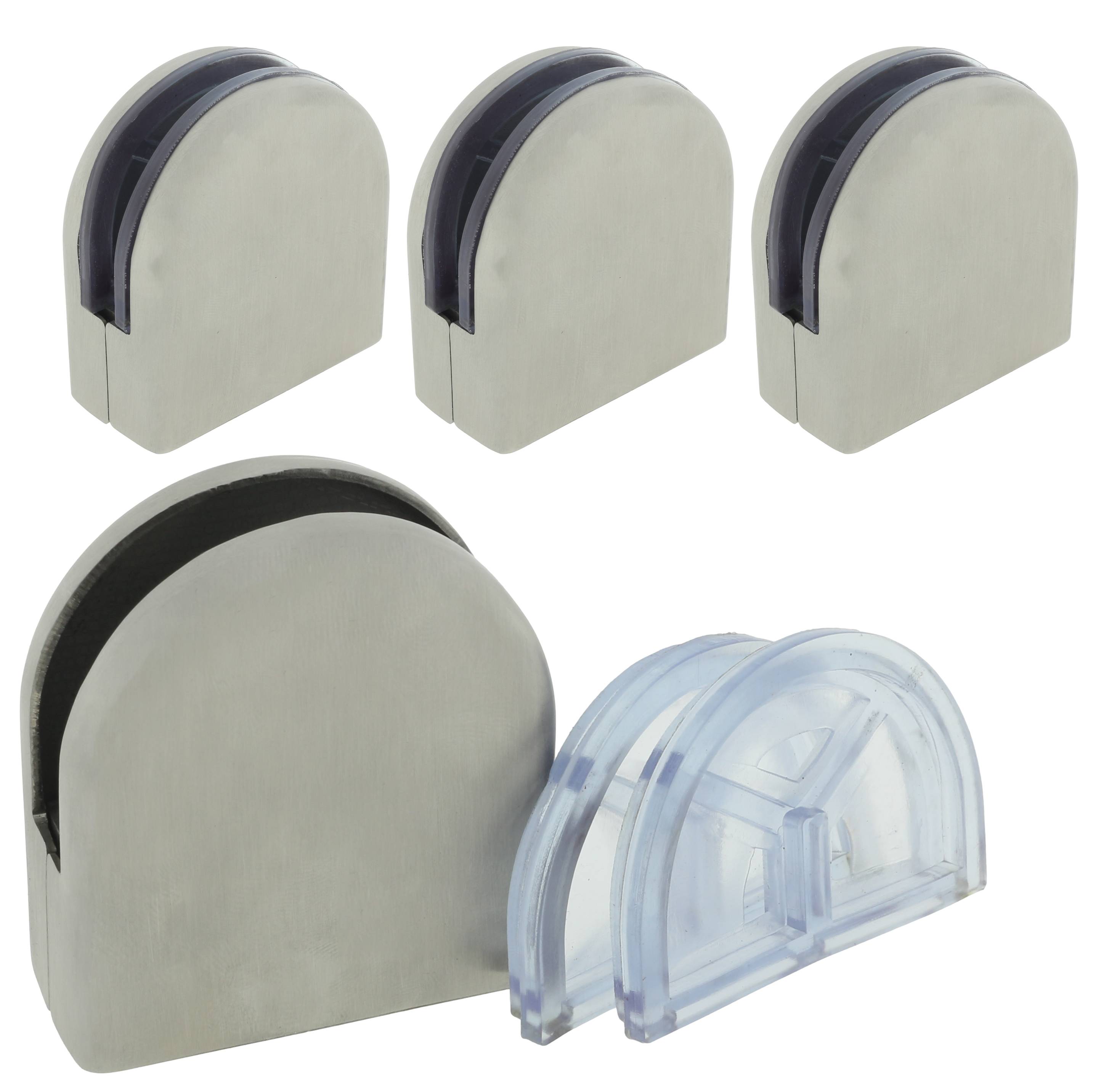4 x Glashalter abgerundet für 6 mm Glas aus Edelstahl