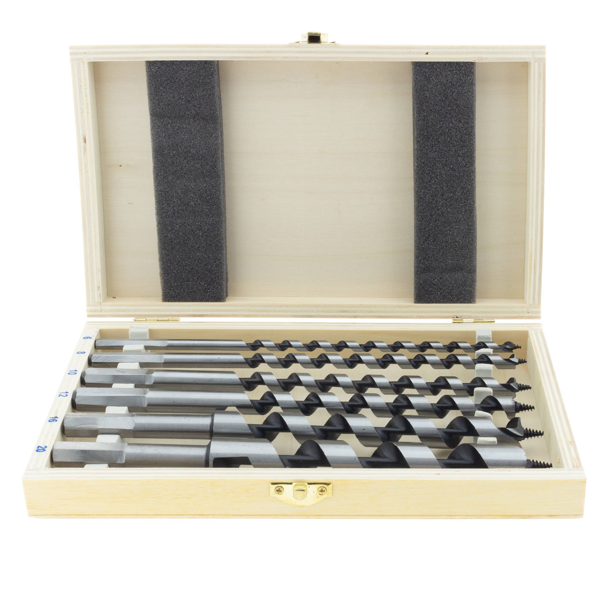 Schlangenbohrer 230 mm Set 6-tlg. aus Kohlenstoffstahl 6-20 mm in Holzbox