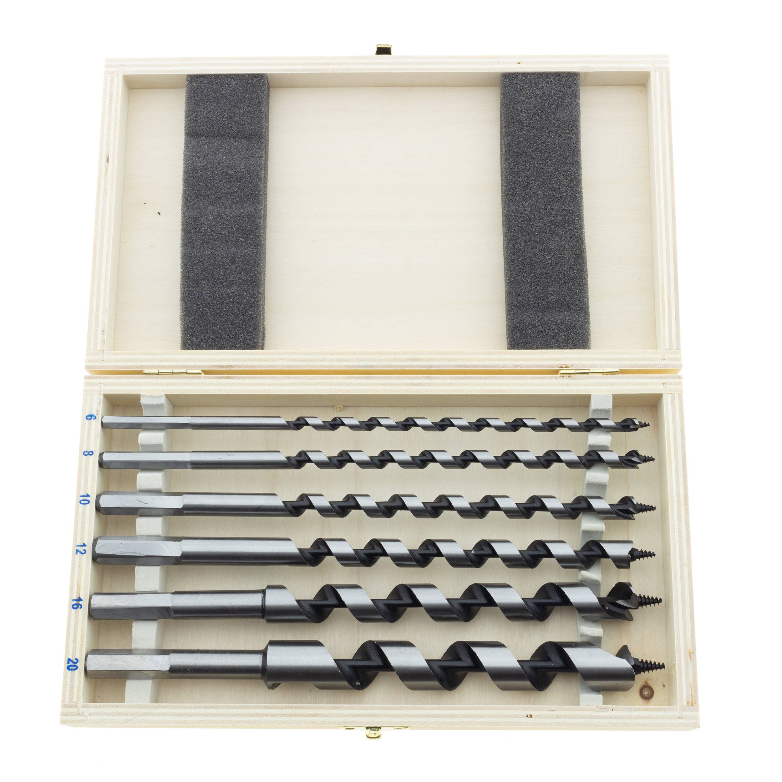 Schlangenbohrer 230 mm Set 6-tlg. aus Kohlenstoffstahl 6-20 mm in Holzbox